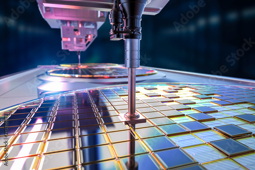 Robotic arms with silicon wafers for semiconductor manufacturing