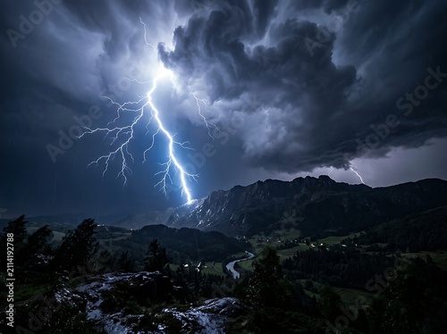Dramatic stormy sky over rural landscape.