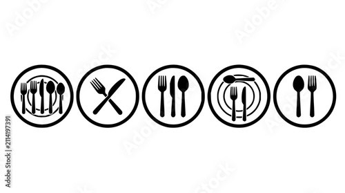 Utensil icons set with flat design spoons forks knives and chopsticks on white background featuring minimal style and clean lines with modern vector graphics