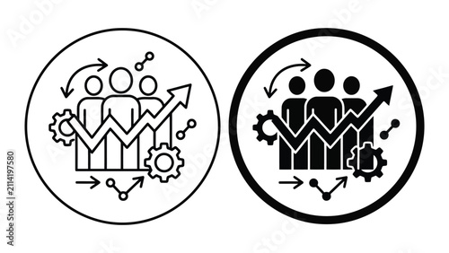 Business growth team development and strategic optimization icon with business