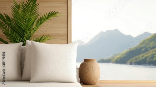 Lake houseboat interior with cozy calm design