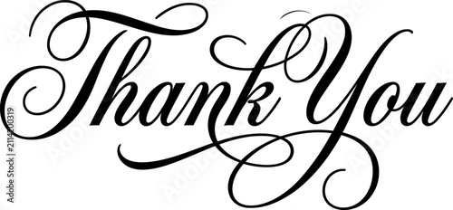 Obraz na plátne Black calligraphic typography thank you vector design featuring script lettering, perfect for creating wedding greeting cards and expressing heartfelt appreciation