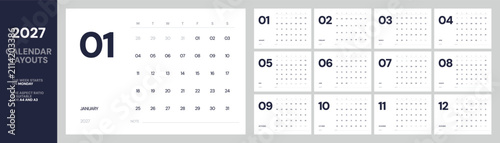 Fotografía Minimal 2027 calendar layout featuring elegant typography, spacious monthly plan