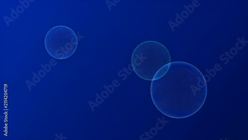 Abstract digital spheres floating within deep blue minimalist space representing connectivity