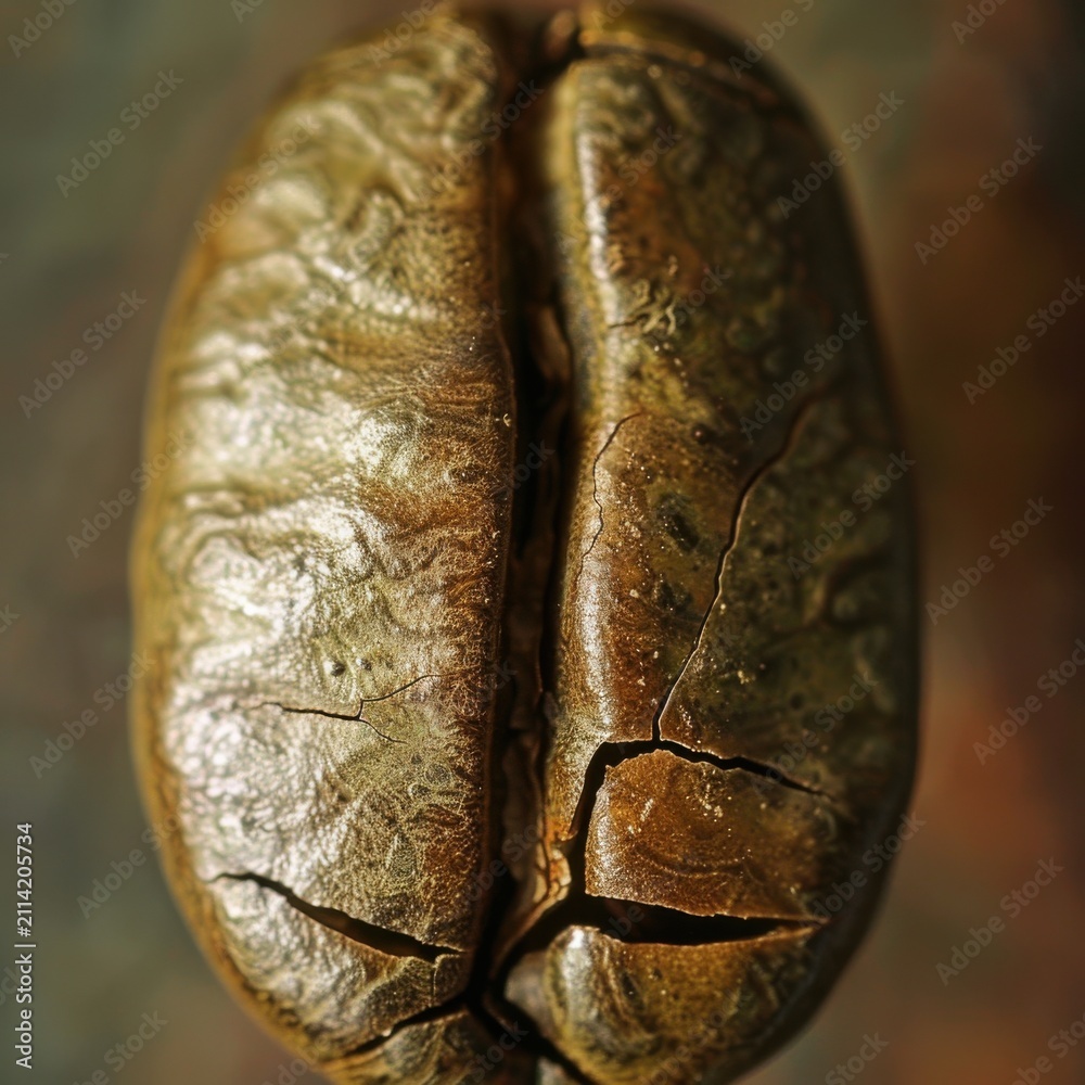 Naklejka premium Macro shot of raw coffee bean highlighting texture and asymmetry Canon EOS R5 100mm f56