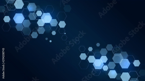 Abstract digital background featuring glowing blue hexagonal geometric patterns for modern
