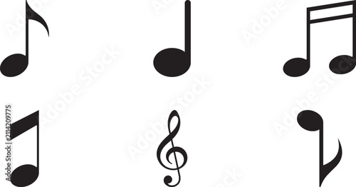 Cuadro en lienzo Black musical note symbols, including eighth notes, quarter note, and treble cle
