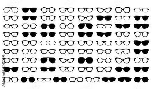 Fotografie Black Spectacles and Sunglasses Silhouette Vector Collection with Vintage Classi