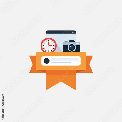 Digital Marketing and Content Creation Flat Icon Set with Camera and Clock