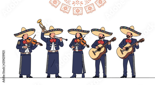 Принти на полотні Mexican Mariachi Band Musicians Playing Traditional Instruments