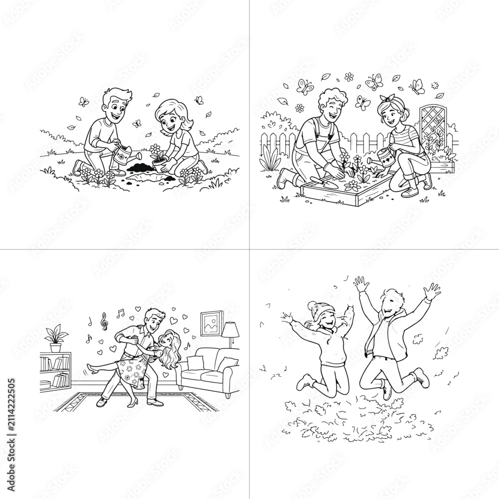 Obraz premium Couple in love gardening and dancing collection.