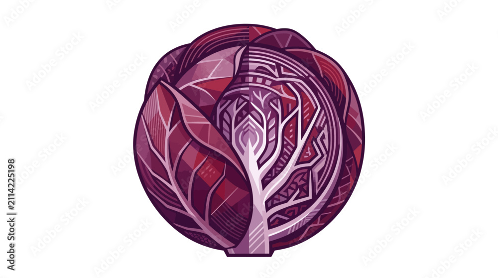 Obraz premium Red Cabbage Pixel Art Illustration, Fresh Vegetable, Healthy Food