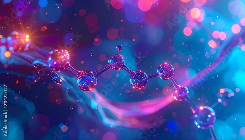 Futuristic Molecular Structure with Colorful Bokeh Background