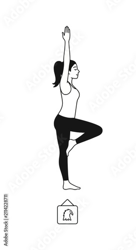 Woman practicing yoga tree pose with arms raised