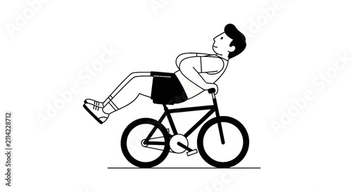 Man performing acrobatic stunt while riding bicycle