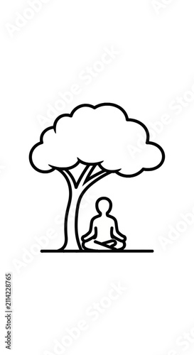 Person meditating in lotus position under a tree