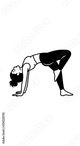 Woman practicing advanced bridge yoga pose variation