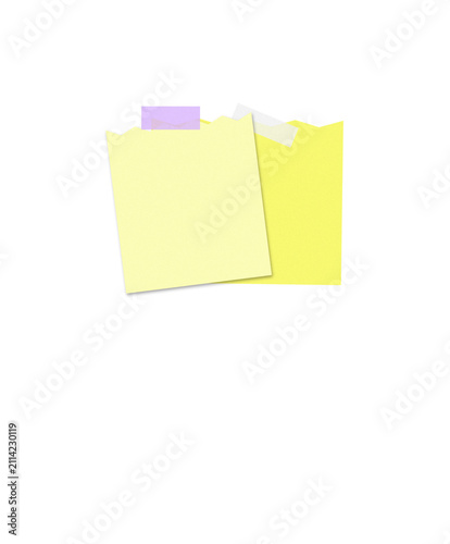 Two overlapping yellow sticky notes with one pink corner