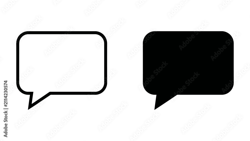 Fototapeta premium Speech Bubble Icons: A set of two speech bubble icons, one in black and one outlined in white, representing communication and dialogue, perfect for web and graphic design projects.