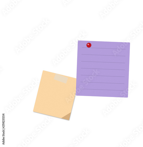 Two sticky notes attached with a pin on a flat surface