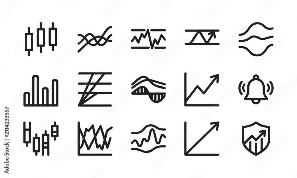 Fototapeta premium Collection of stock market and trading icons for financial analysis and investment.