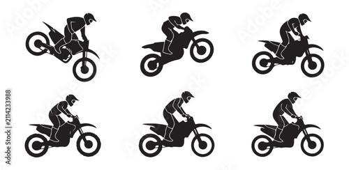 Cuadro en lienzo Set of Motocross Dirt Bike Rider Silhouettes in Various Poses