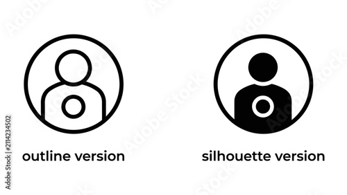 Foto User profile icon: Two simple icons represent a user's profile, one as an outline and the other as a solid silhouette, both within a circle