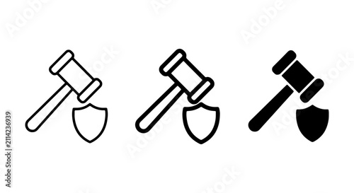 Obraz na płótnie Justice Gavel and Shield Icons, Legal Symbol Set, Law and Order Vector Graphics
