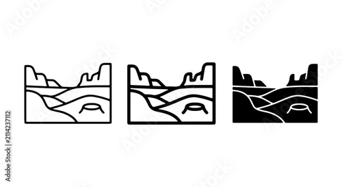 Foto Desert Landscape Icons, Arid Terrain Scenes, Rocky Outcrop Views, Minimalist Vec
