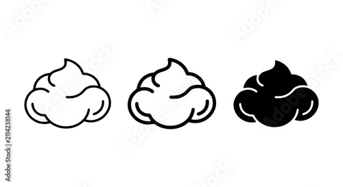 Whipped Cream Icons, Swirls, and Piles. Sweet Dessert Topping Vector Set. Food and Beverage Graphics.
