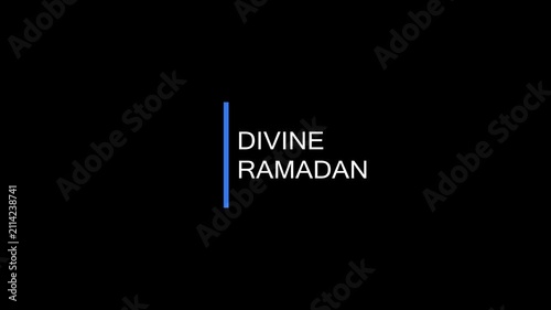 Divine Ramadan typography text design with modern vertical blue bar for Islamic holiday greeting, spiritual festival, and celebration post isolated on black background.