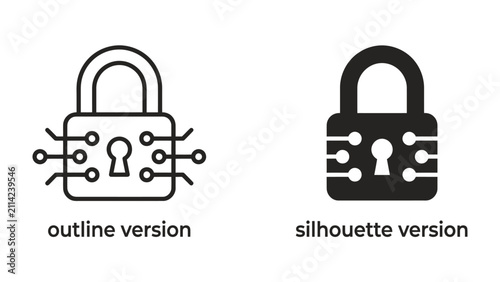 Digital Security Icons: Two stylized padlock icons, one in outline and one in silhouette, symbolize digital security, data protection, and cybersecurity concepts.