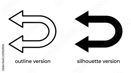 Photography Back Arrow Reversal: Two opposing arrow symbols, one outlined and one filled, signify reversal, negation, or returning