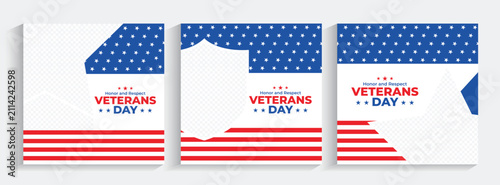 USA Veterans Day square banner design. United States national holiday greeting cards and invitation cards. 