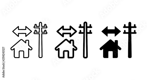 Foto Home Electricity Connection Icons, Power Line and House Symbols, Energy Supply a