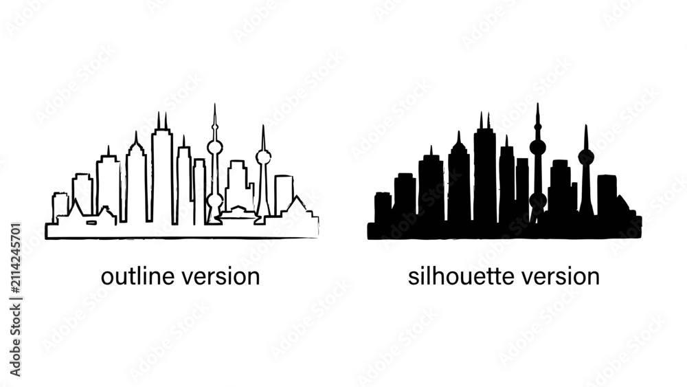 Obraz premium Skyline Outline and Silhouette: A stark visual contrast showcasing both the outline and silhouette of a modern city skyline, highlighting the architectural diversity and urban landscape.