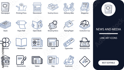 Foto News and media icons set