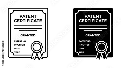 Принти на полотні Patent Certificate Icon Set: A clean and modern graphic featuring two patent certificate icons, one in black and white and the other in a dark theme