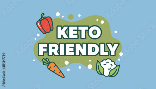 Keto friendly diet banner with healthy vegetables including red bell pepper, orange carrot, and white cauliflower.