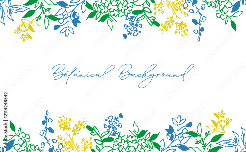 Obraz premium Modern Botanical Background with Doodle-Style Minimal Line Art for Banners, Headers, and Shop Cards