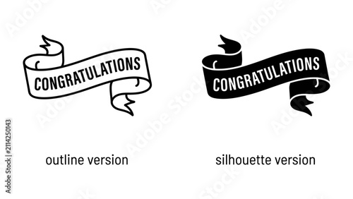 Quadro su tela Congratulatory Banner Variations: Two distinct banner designs, one outlined and one silhouetted, both proclaiming CONGRATULATIONS with a celebratory ribbon aesthetic