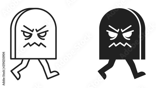 Konstfotografi Angry Ghost Character: A pair of stylized ghost characters, one outlined and one solid black, display furious expressions with furrowed brows and gritted teeth as they walk with determined strides