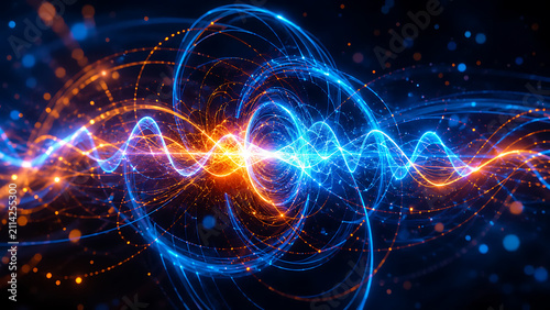 Abstract Electromagnetic Energy Waves | Blue and Orange Frequency Signal Background | Futuristic Physics and Digital Power Visualization