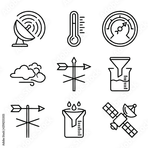 Bild auf Leinwand Meteorology and scientific research line icon set.