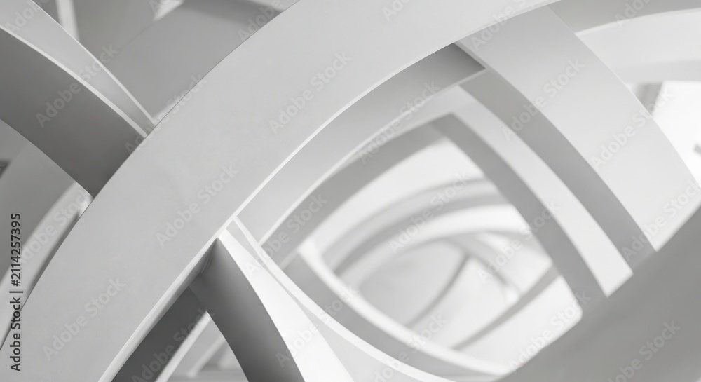 Fototapeta premium Minimalist White Curved Architectural Structure Abstract 3D Rendered Background Design Featuring Intertwined Geometric Arcs And Soft Light Shadows