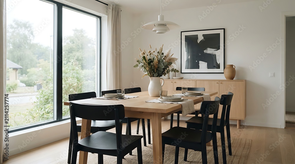Fototapeta premium Minimalist Dining Room Set Table