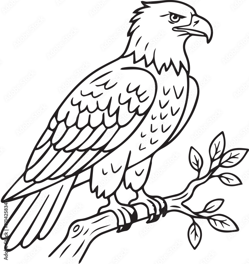 Obraz premium Bald Eagle Perched On Branch Full Body Line Art Icon