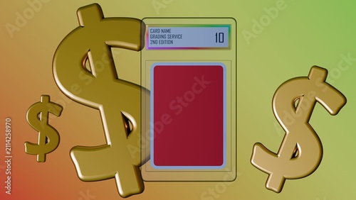 Cuadro en lienzo A 3D rendering of metallic gold dollar sign and several sealed graded trading card slabs