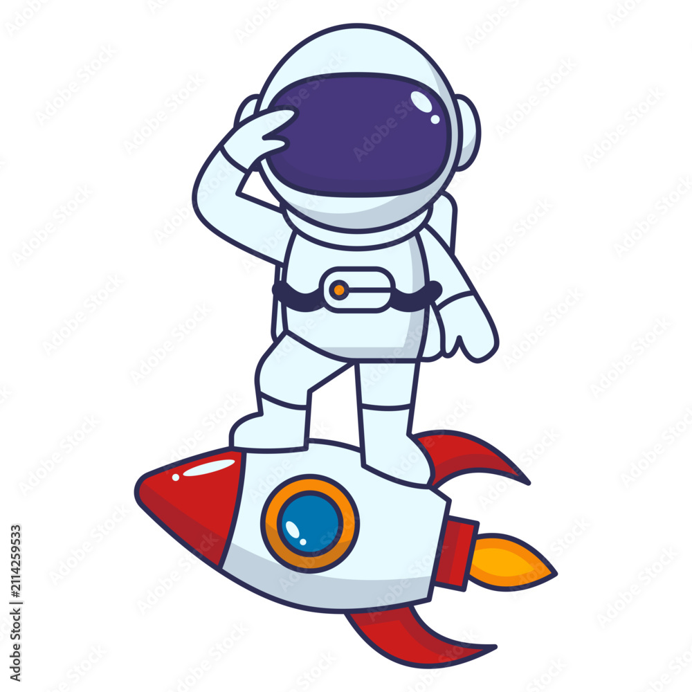 Obraz premium Cute Cartoon Astronaut Illustration With Rocket Launcher