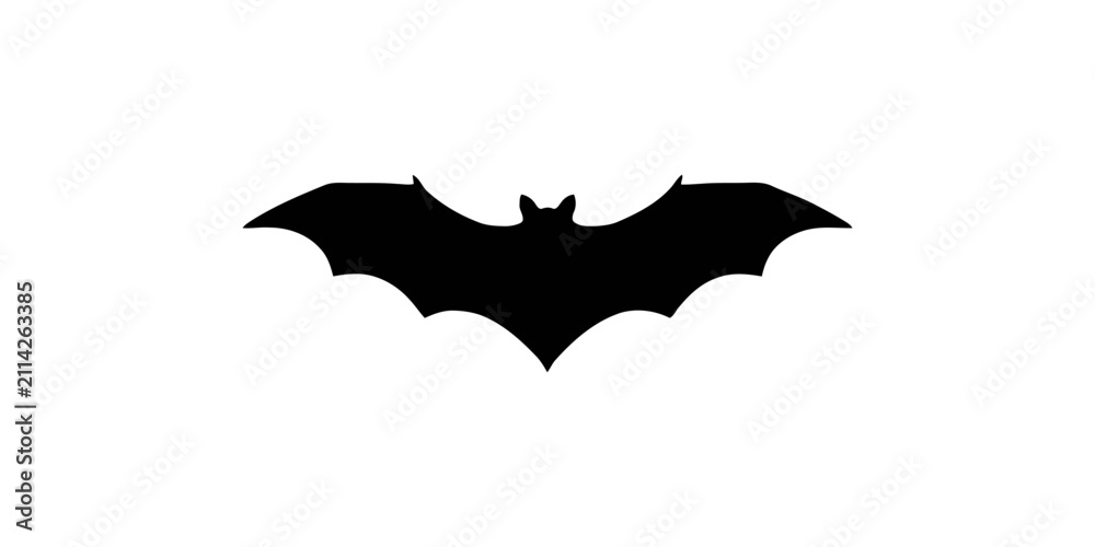 Fototapeta premium Black silhouette of a flying bat with spread wings